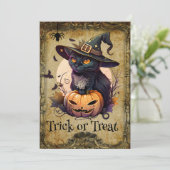 Leuke Kat en Pompoen Halloween Feestuitnodiging Kaart (Staand voorkant)