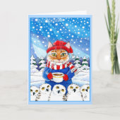 Leuke kat en sneeuw de winterkaart van feestdagen kaart (Voorkant)