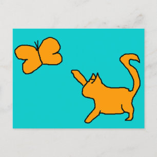 Leuke kat en vlinder Briefkaart