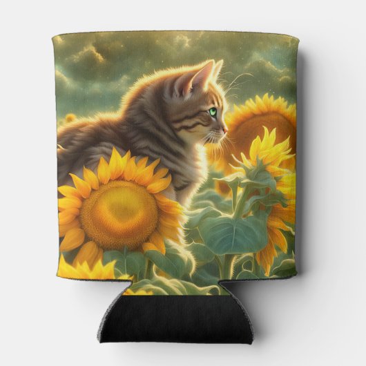 Leuke Kat en Zonnebloem Blikjeskoeler (Achterkant)