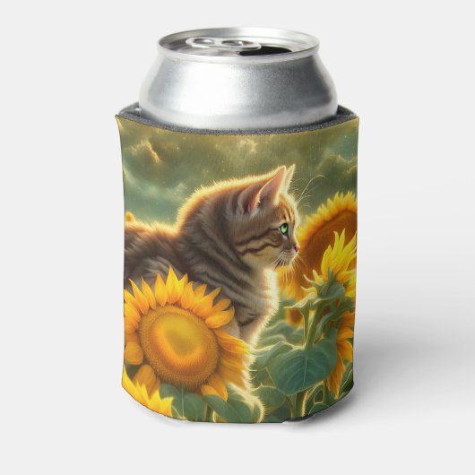 Leuke Kat en Zonnebloem Blikjeskoeler (Blikje Achterkant)