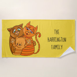 Leuke Kat Familie aangepaste naam & kleur strand h Strandlaken