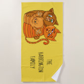 Leuke Kat Familie aangepaste naam & kleur strand h Strandlaken (Voorkant)