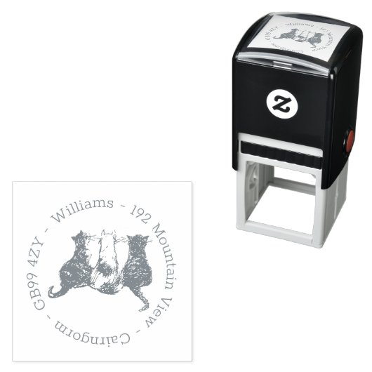 Leuke kat familie adres zelf-inking stempel (In situ)