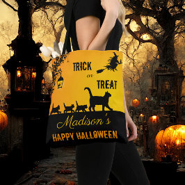 Leuke kat familie Trick or treat Halloween Tote Bag