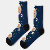 Leuke kat foto Navy Blue Tropical Hawaiian Sokken (Links)