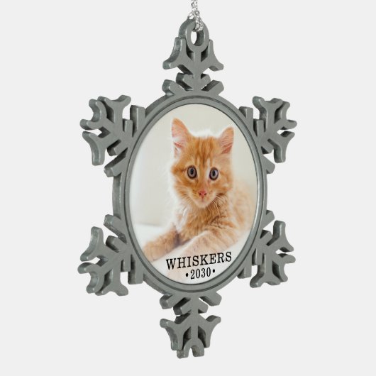 Leuke kat foto tin sneeuwvlok ornament (Links)