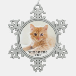 Leuke kat foto tin sneeuwvlok ornament