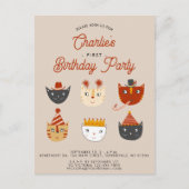 Leuke kat Gepersonaliseerde 1e Verjaardagsfeestuit Briefkaart (Voorkant)