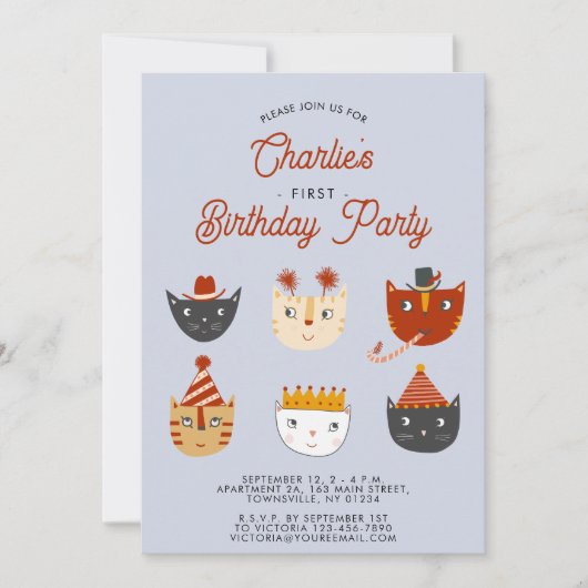 Leuke kat Gepersonaliseerde 1e Verjaardagsfeestuit Kaart (Voorkant)