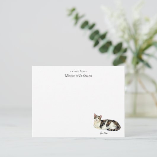 Leuke kat gepersonaliseerde platte notitie kaart (Staand voorkant)