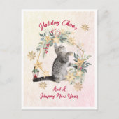 Leuke Kat Gouden Sneeuwvlokken Gelukkig Nieuwjaar  Feestdagenkaart (Voorkant)