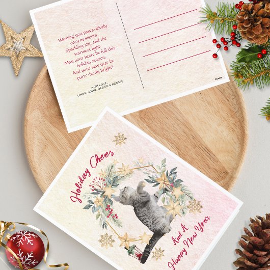 Leuke Kat Gouden Sneeuwvlokken Gelukkig Nieuwjaar  Feestdagenkaart