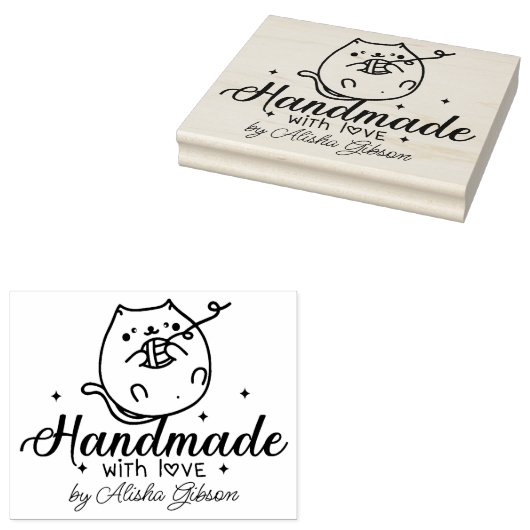 Leuke Kat Handgemaakt met liefde, Groot Rubberstempel (Gestempeld)