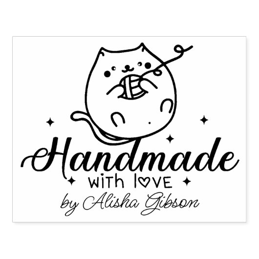 Leuke Kat Handgemaakt met liefde, Groot Rubberstempel (Afrduk)