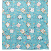 Leuke Kat Hart Regenboog Poot Vis Lichtblauw Thema Douchegordijn (Voorkant)