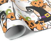 Leuke kat heks holding bumkin halloween cadeaupapier (Rol Hoek)