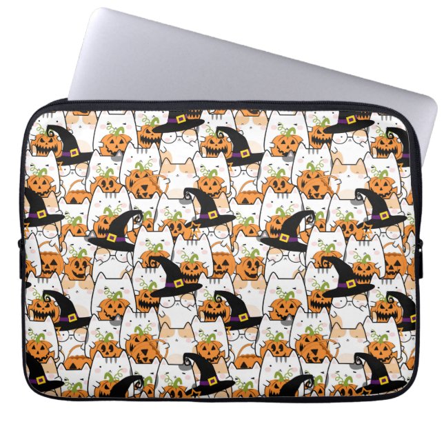 Leuke kat heks holding bumkin halloween laptop sleeve (Voorkant)