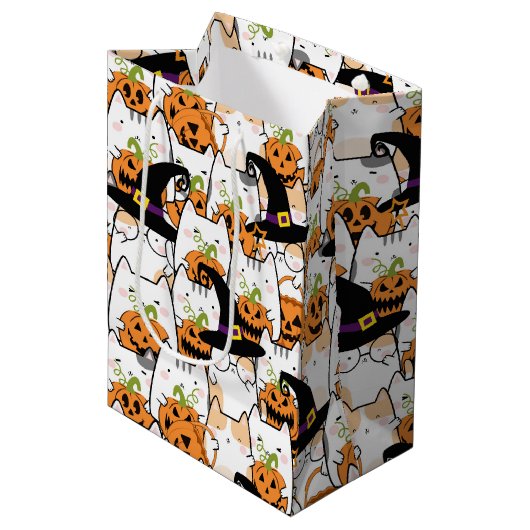 Leuke kat heks holding bumkin halloween medium cadeauzakje (Voorkant Gekanteld)