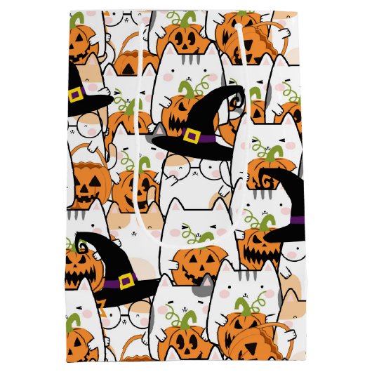 Leuke kat heks holding bumkin halloween medium cadeauzakje (Achterkant)
