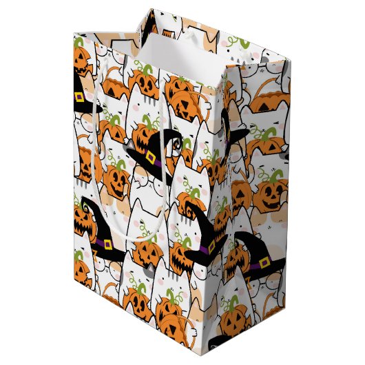 Leuke kat heks holding bumkin halloween medium cadeauzakje (Achterkant Gekanteld)