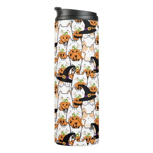 Leuke kat heks holding bumkin halloween thermosbeker (Geroteerd rechts)