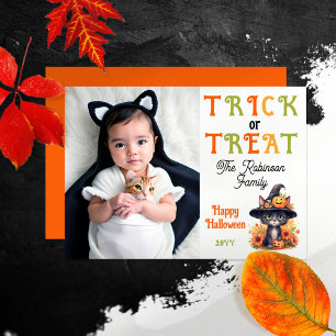 Leuke Kat Heks Pet Foto Trick or treat Halloween Feestdagenkaart