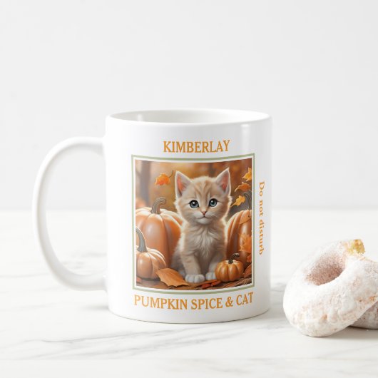 Leuke Kat Herfst Pompoen Spice Kat Liefhebber Naam Koffiemok (Met donut)