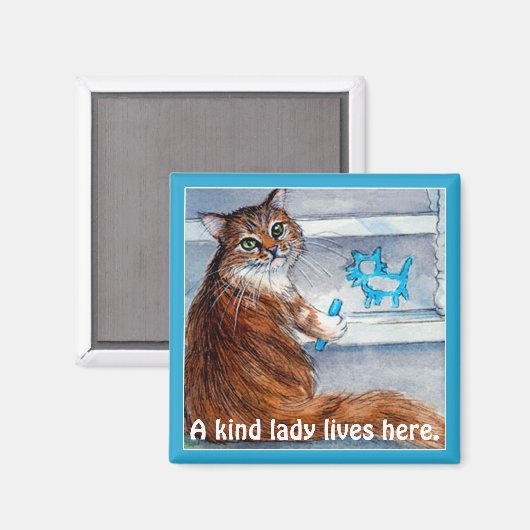 Leuke kat hobo teken, vriendelijke dame woont hier magneet (Voorkant / Achterkant)