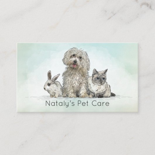 Leuke kat, hond en konijn illustratie visitekaartje (Voorkant)