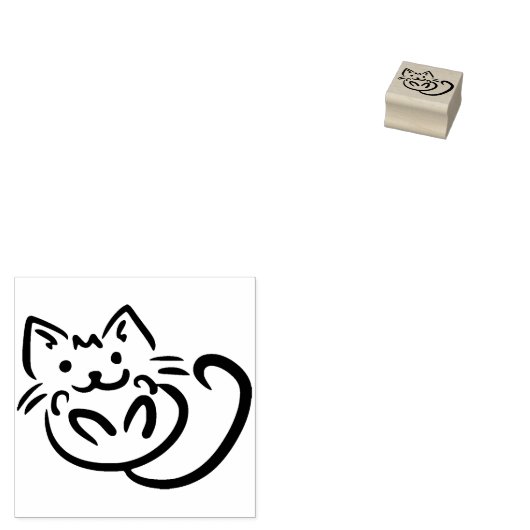 Leuke Kat Hout Art Stamp Rubberstempel (Gestempeld)