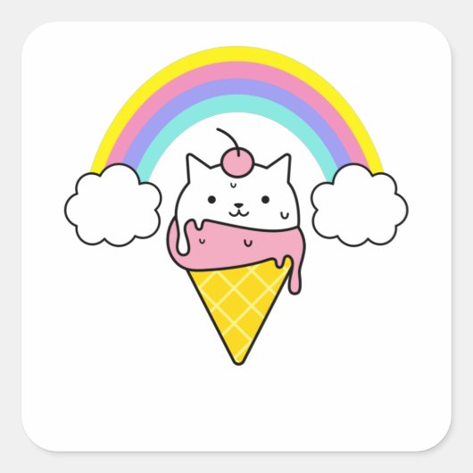 Leuke kat ijs regenboog - regenboog vierkante sticker (Voorkant)
