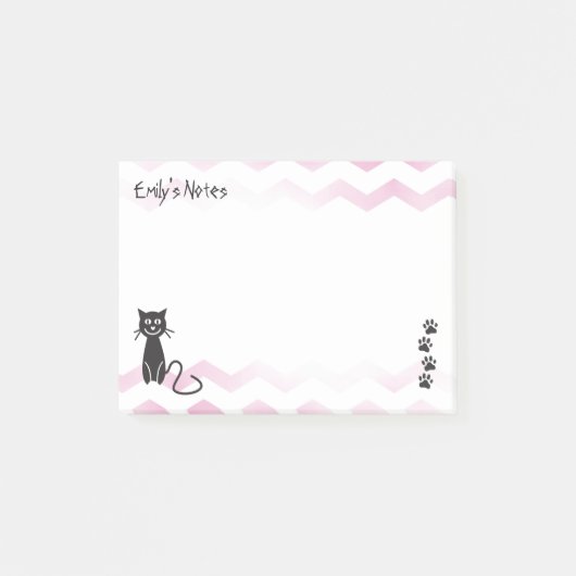 Leuke kat Illustratie Roze Zigzags Naam Sjabloon Post-it® Notes (Voorkant)