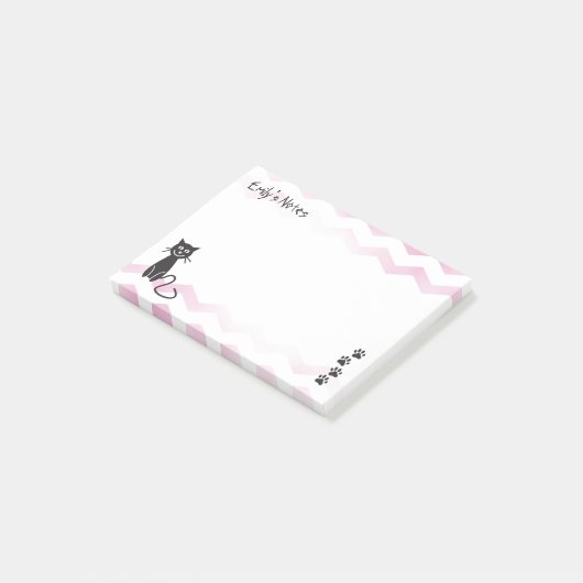Leuke kat Illustratie Roze Zigzags Naam Sjabloon Post-it® Notes (Schuin)