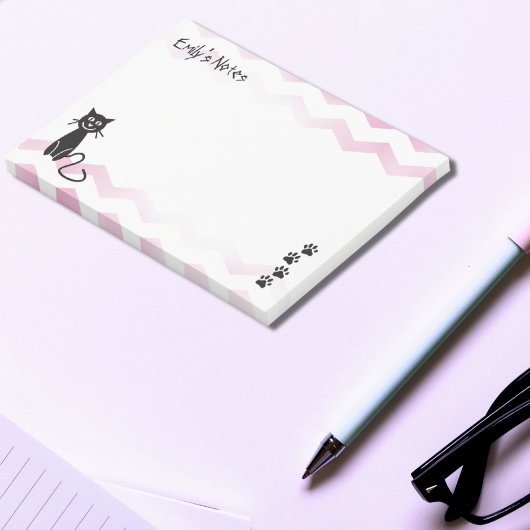 Leuke kat Illustratie Roze Zigzags Naam Sjabloon Post-it® Notes