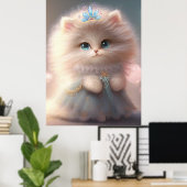 Leuke Kat in Blauw Jurk Art Nursery Poster (Thuiskantoor)