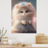 Leuke Kat in Blauw Jurk Art Nursery Poster (Keuken)