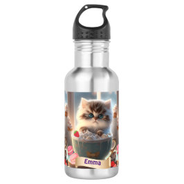 Leuke kat in een Cup Gepersonaliseerde Naam Kinder Waterfles