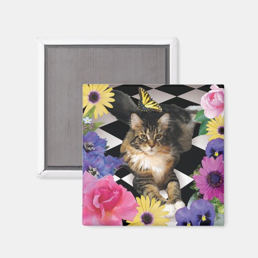 Leuke Kat in Fantasy Tuinmagneet Magneet (Voorkant / Achterkant)