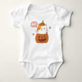 Leuke kat in gesneden pompoen Halloween Romper (Voorkant)