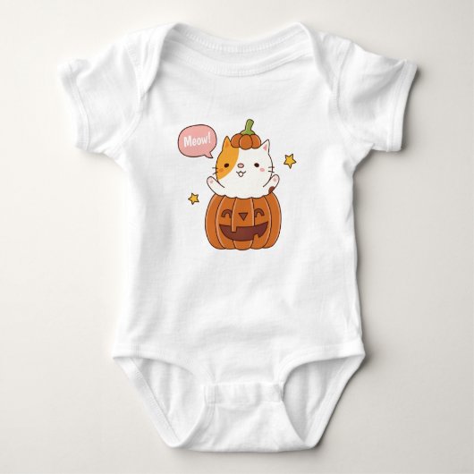 Leuke kat in gesneden pompoen Halloween Romper (Voorkant)