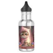 Leuke kat in Roze Gebreide Pet Garen Gepersonalise Waterfles (Links)