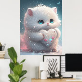 Leuke Kat in Sneeuw houden Hart Gepersonaliseerde  Poster (Thuiskantoor)