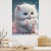 Leuke Kat in Sneeuw houden Hart Gepersonaliseerde  Poster (Keuken)