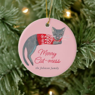 Leuke Kat Kerst Kat Retro Winter Vakantie Keramisch Ornament