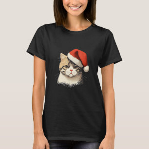 Leuke Kat Kerstmis Santa Hoed Dier Illustratie 1 T-shirt