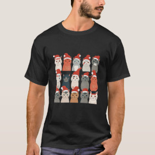 Leuke Kat Kerstmis Santa Hoed Dier Illustratie T-shirt