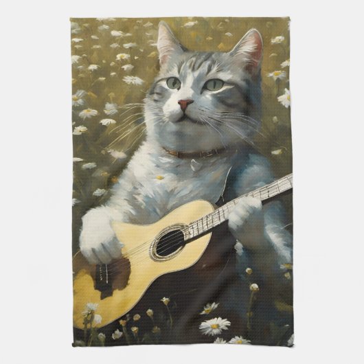 Leuke kat kitten spelen akoestische gitaar theedoek (Verticaal)