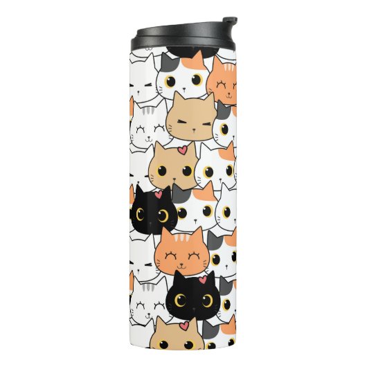 Leuke kat menigte patroon thermosbeker (Gedraaid links)