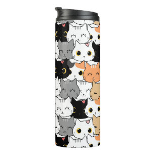 Leuke kat menigte patroon thermosbeker